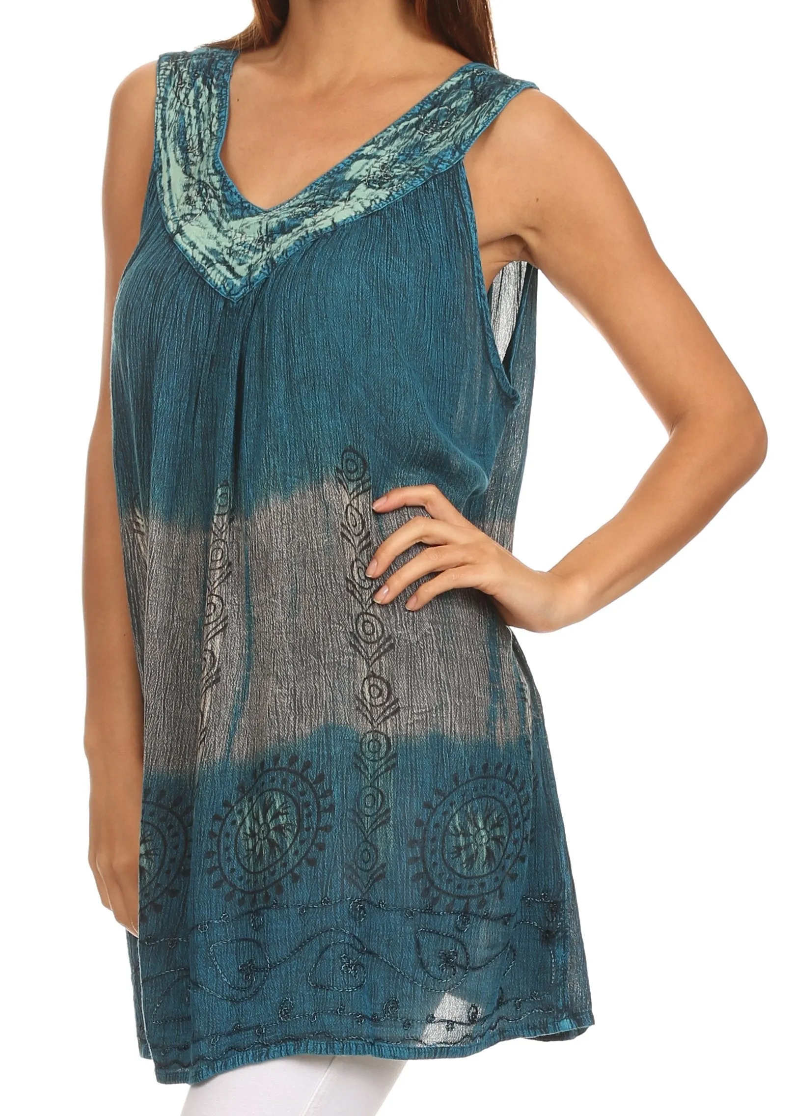 Sakkas Nita Batik Relaxed Fit Scoop Neck Sleeveless Top