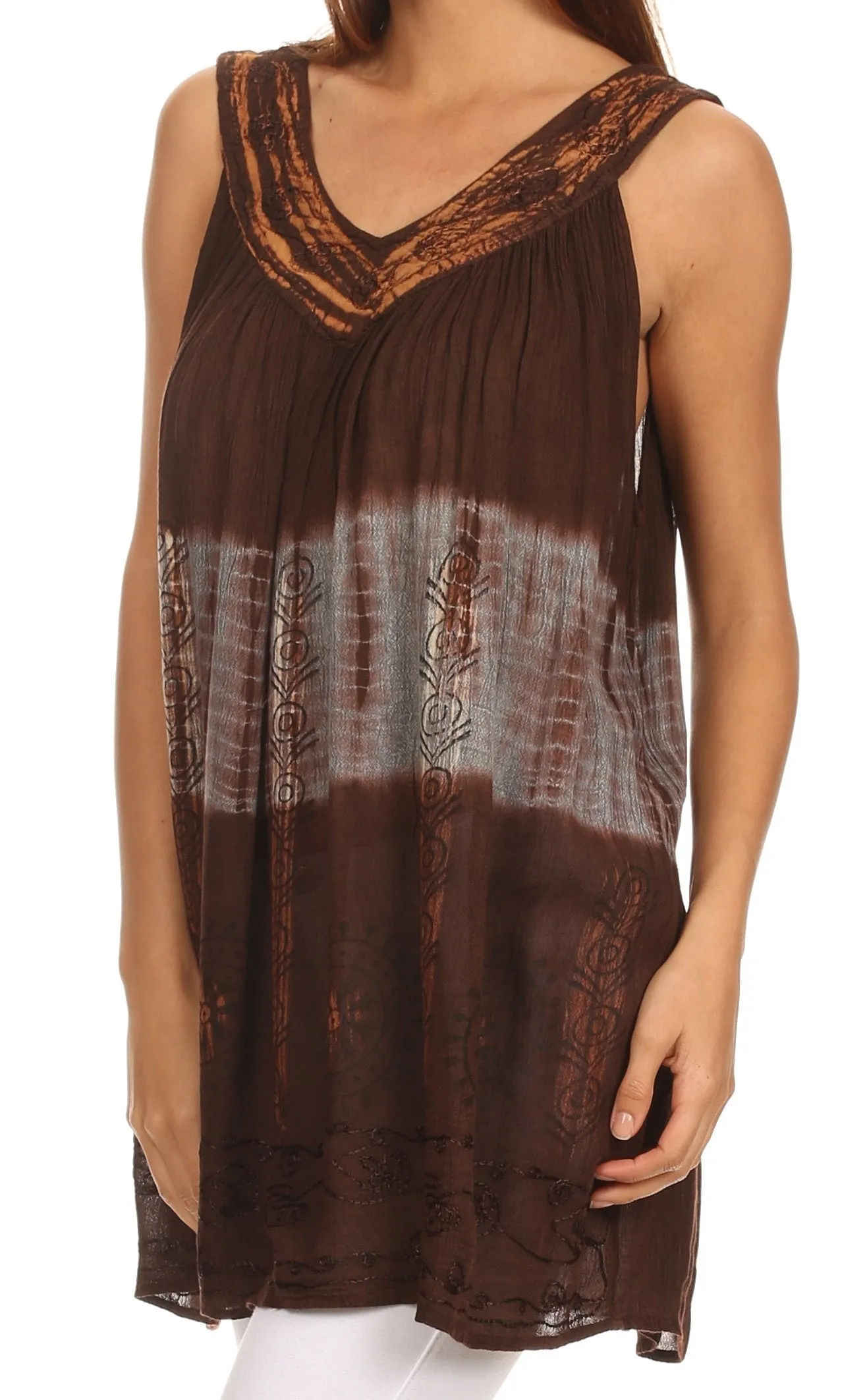 Sakkas Nita Batik Relaxed Fit Scoop Neck Sleeveless Top