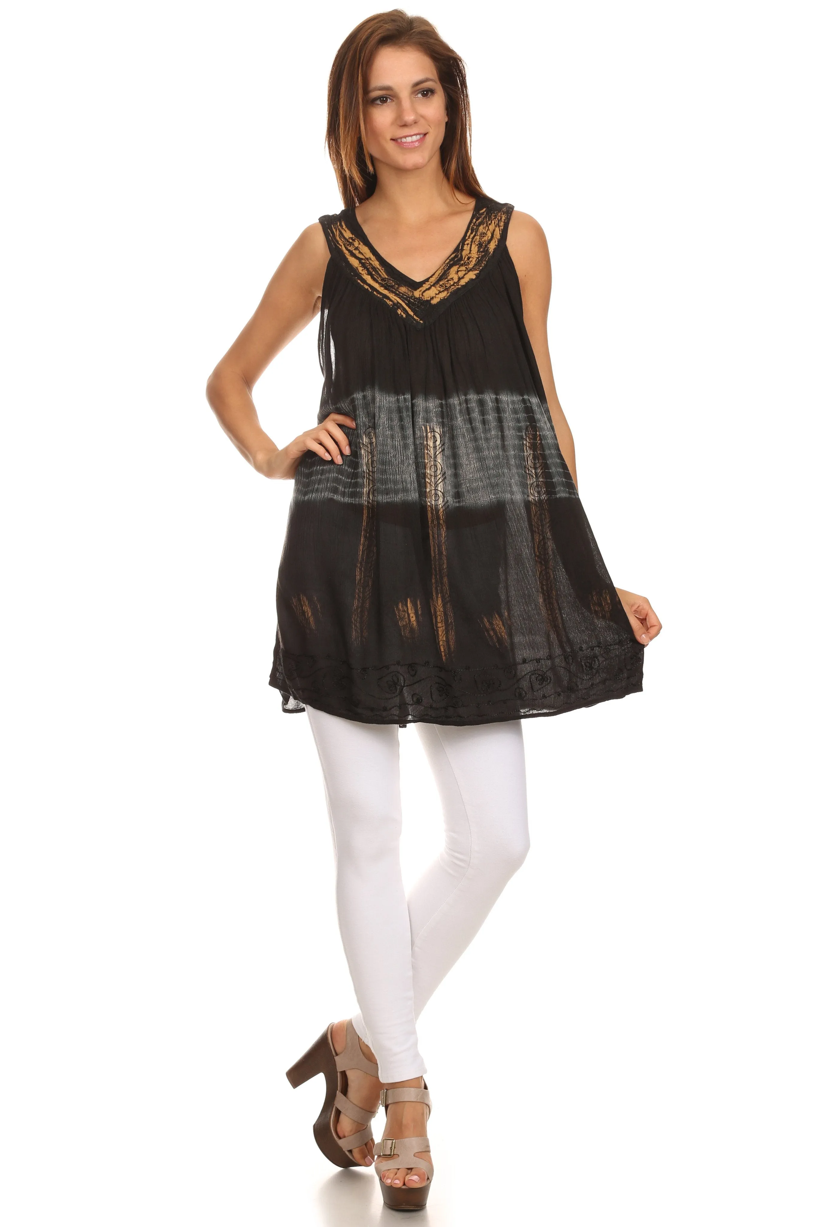 Sakkas Nita Batik Relaxed Fit Scoop Neck Sleeveless Top