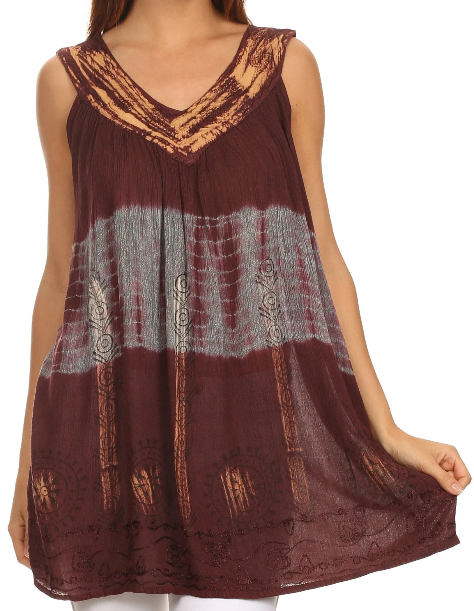 Sakkas Nita Batik Relaxed Fit Scoop Neck Sleeveless Top