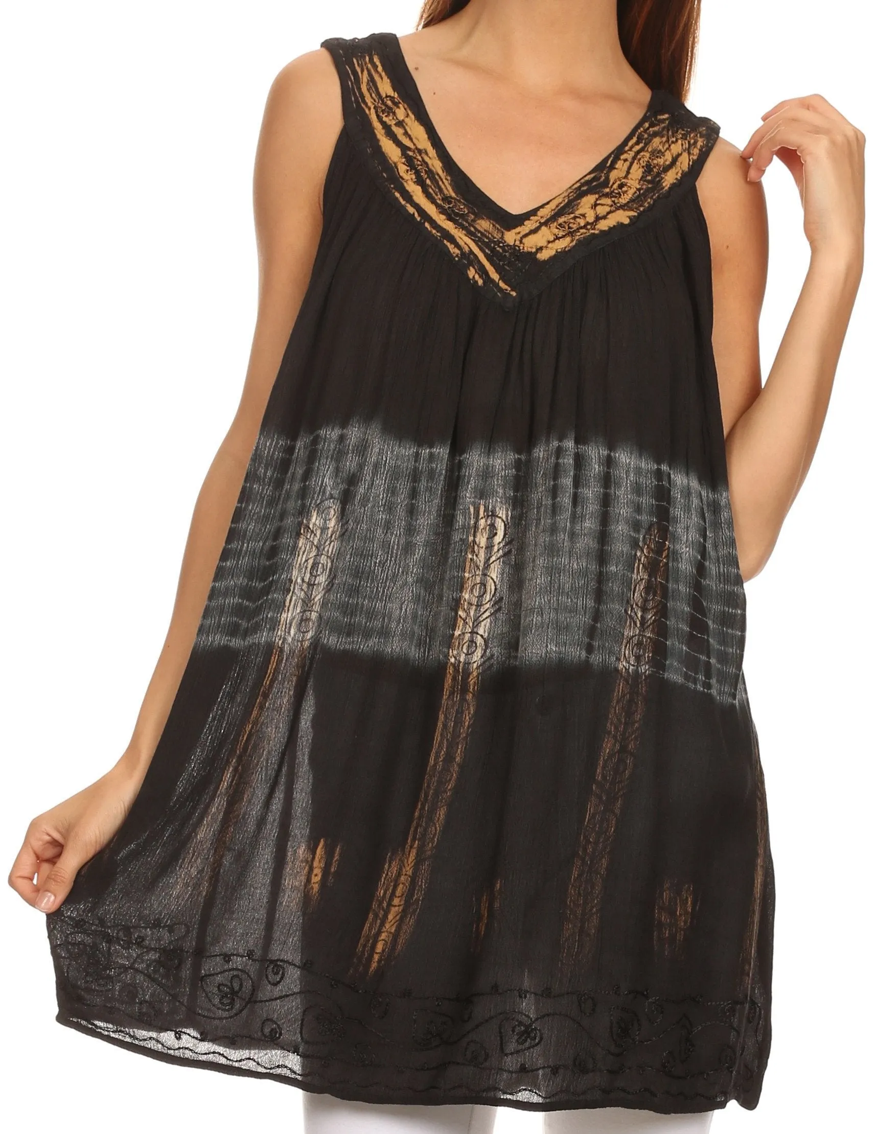 Sakkas Nita Batik Relaxed Fit Scoop Neck Sleeveless Top