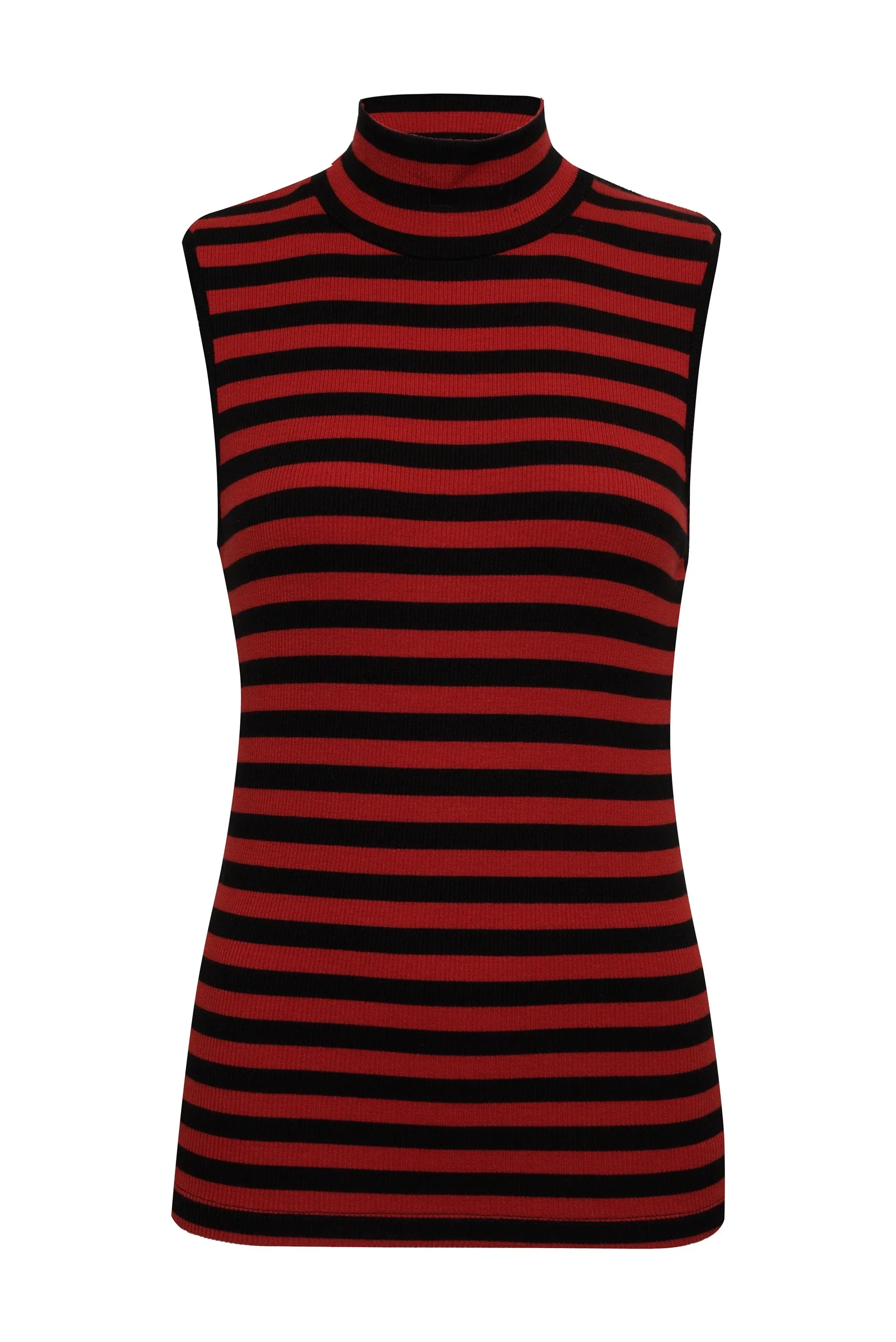 Sanctuary Essential Sleeveless Mock Neck - BLACK/CHERRY RED STRIPE