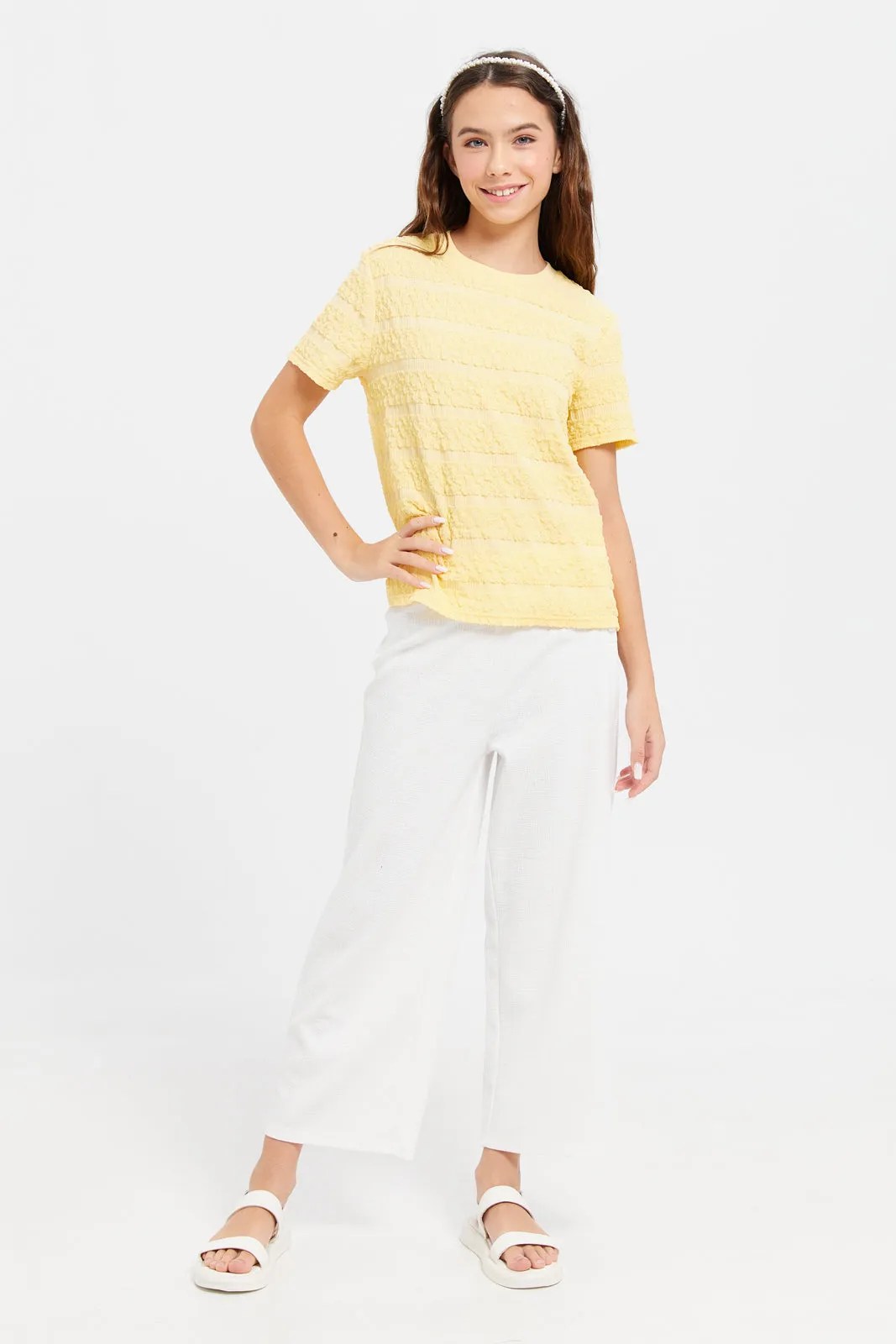 Senior Girls Yellow Jacquard Top