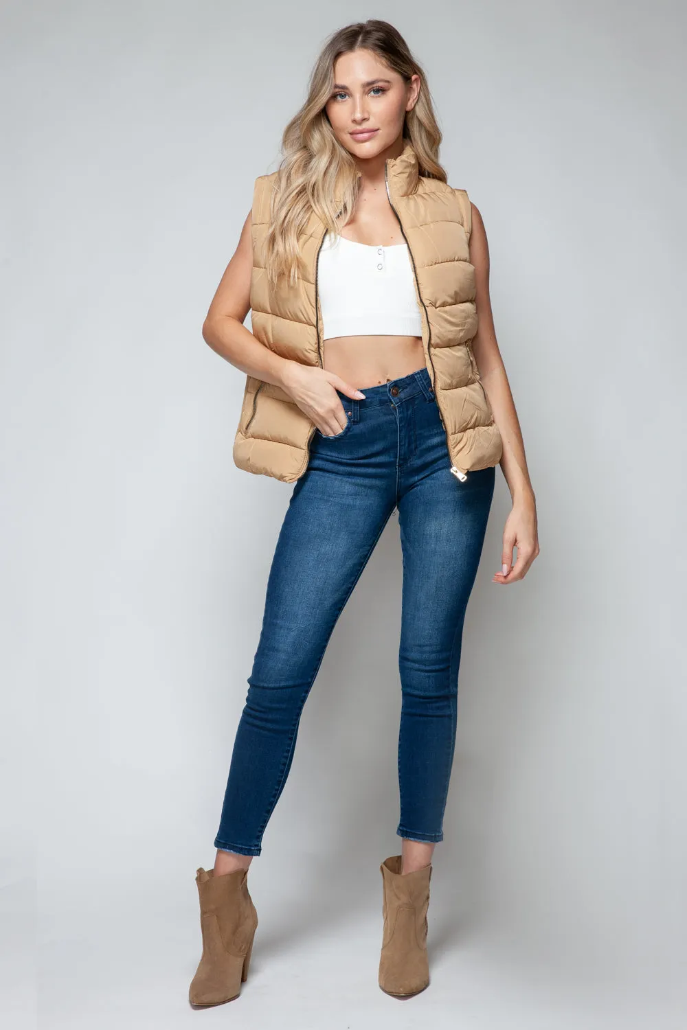 Sharla Iced Coffee Zip Up Turtleneck Vest with Pockets