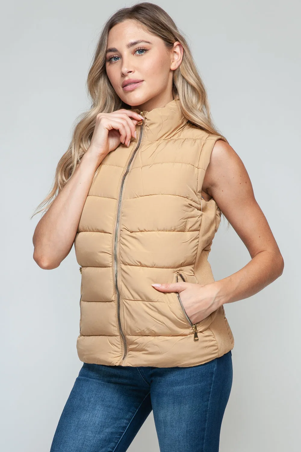 Sharla Iced Coffee Zip Up Turtleneck Vest with Pockets