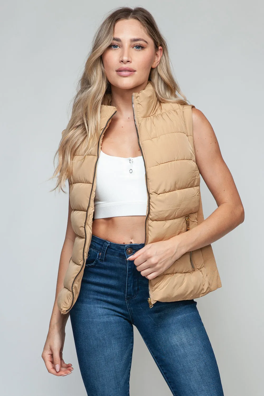 Sharla Iced Coffee Zip Up Turtleneck Vest with Pockets