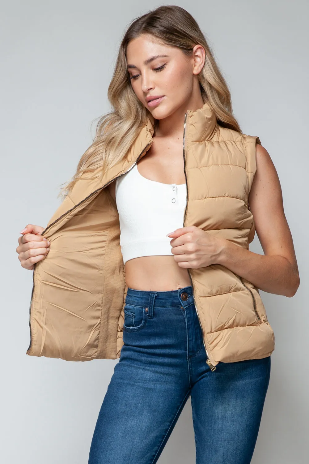 Sharla Iced Coffee Zip Up Turtleneck Vest with Pockets