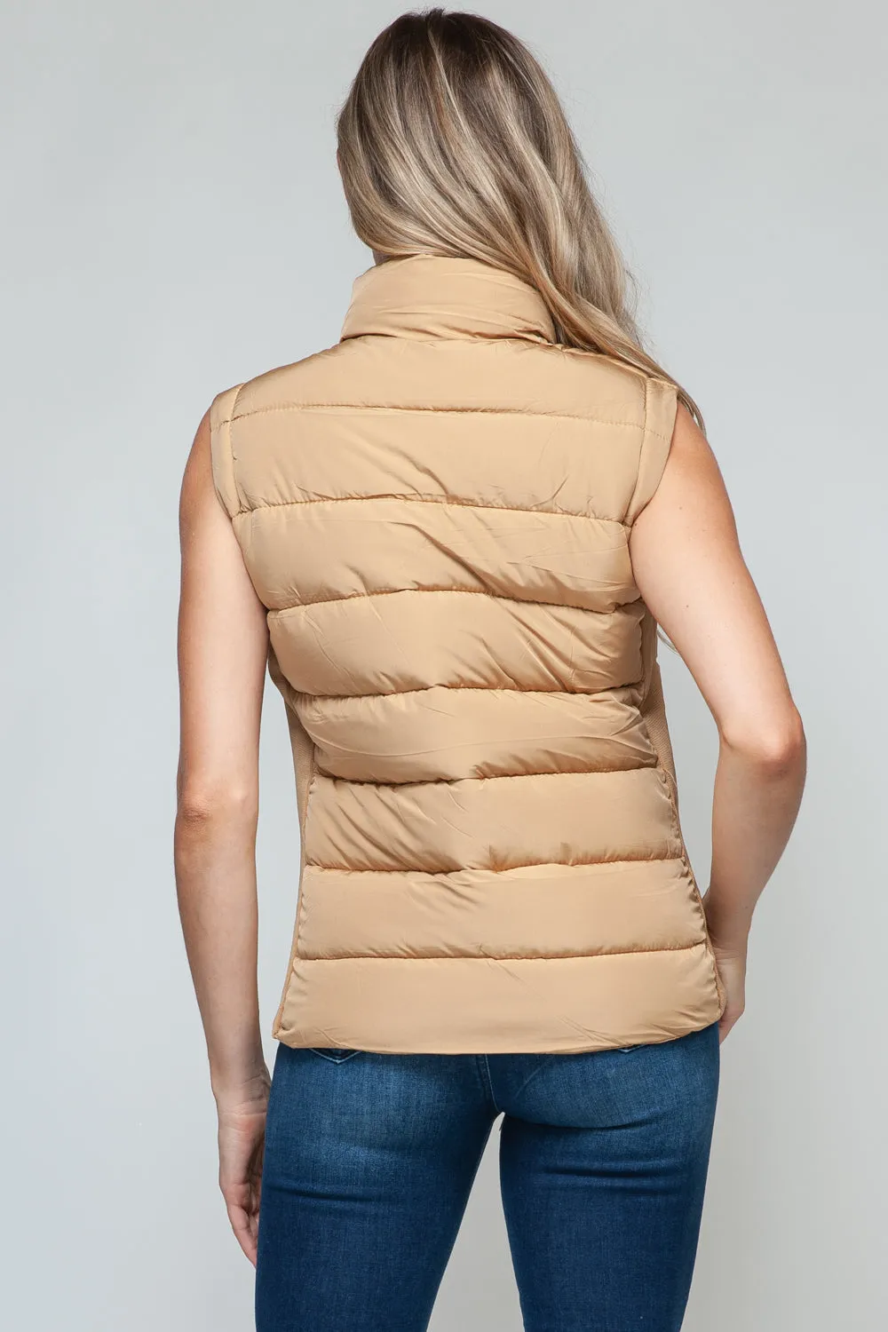 Sharla Iced Coffee Zip Up Turtleneck Vest with Pockets