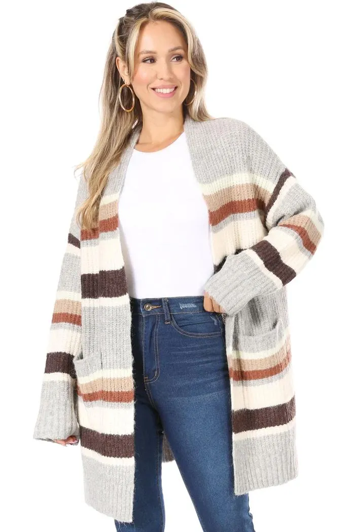 Striped Knitted Cardigan With Pockets