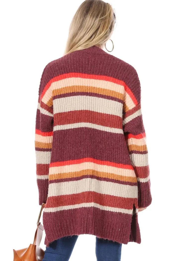 Striped Knitted Cardigan With Pockets