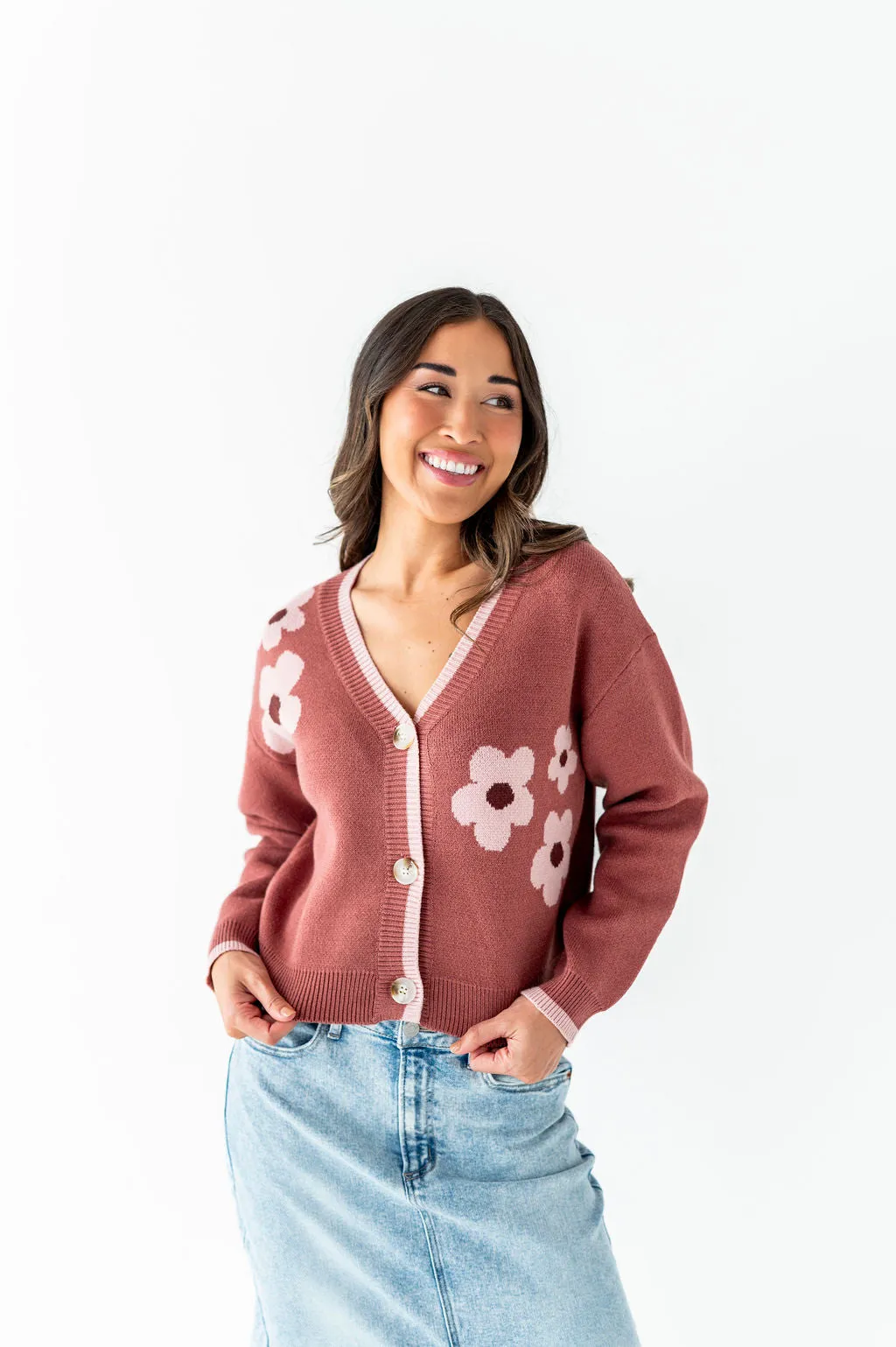 Tallulah Crop Cardigan in Rosewood