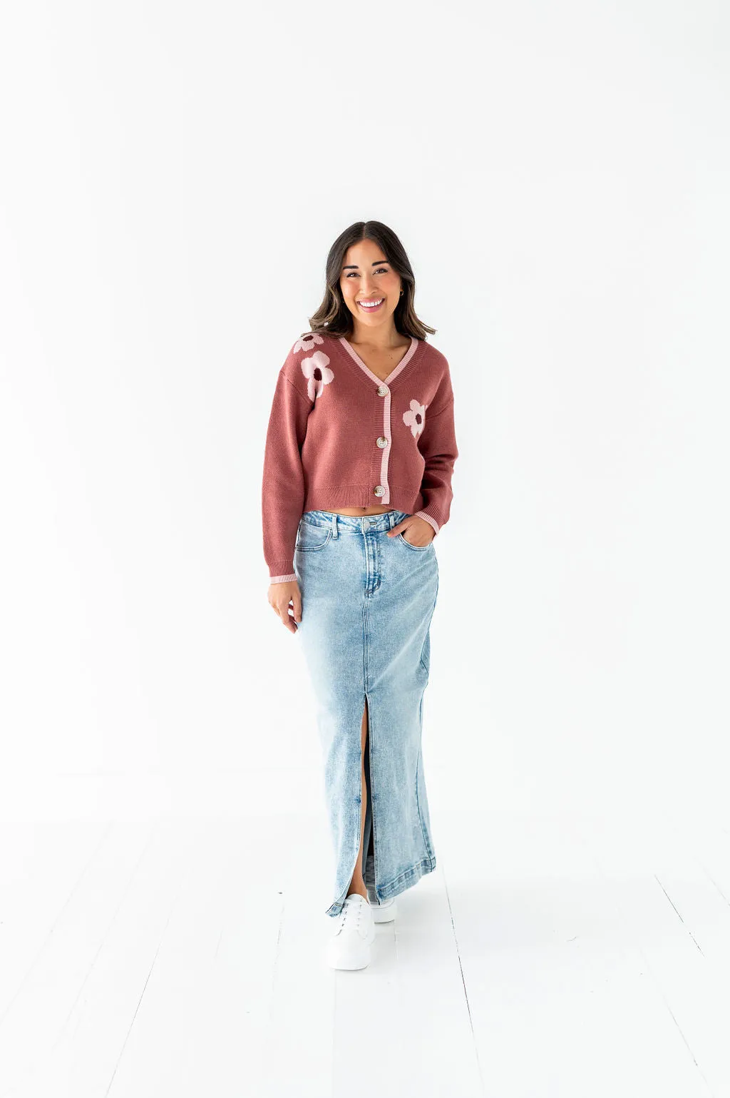 Tallulah Crop Cardigan in Rosewood