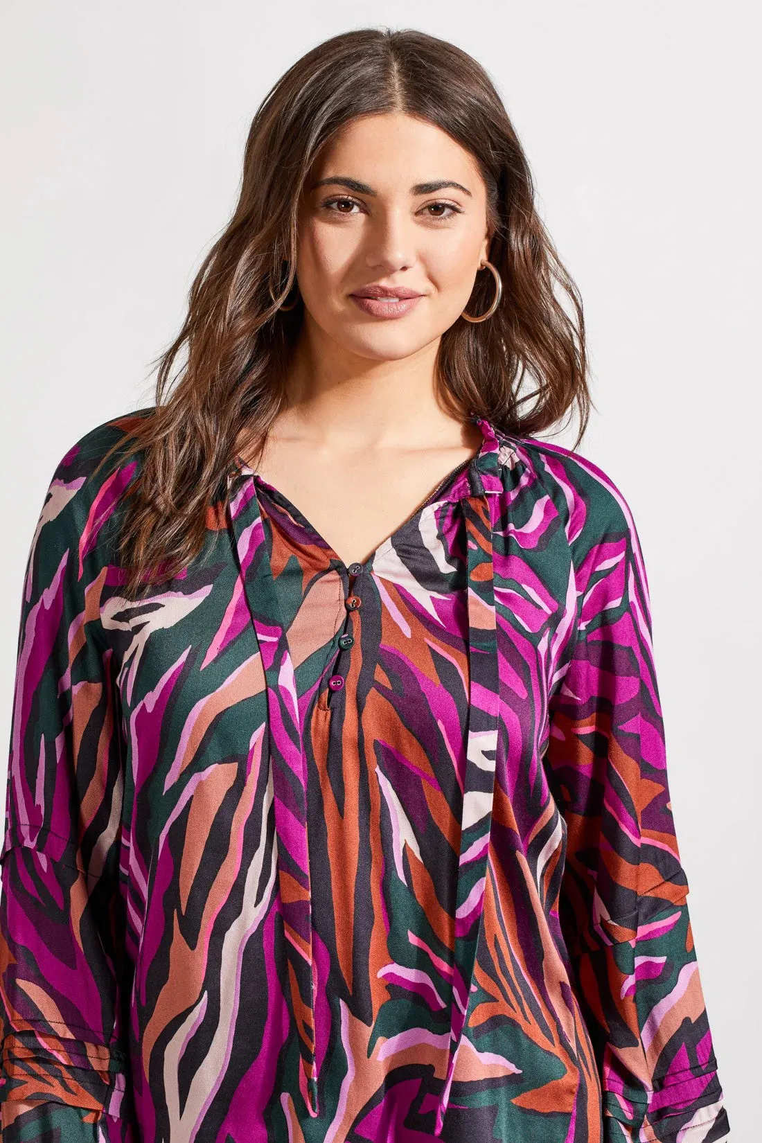 TRIBAL PRINTED CHALLIS RAGLAN SLEEVE BLOUSE