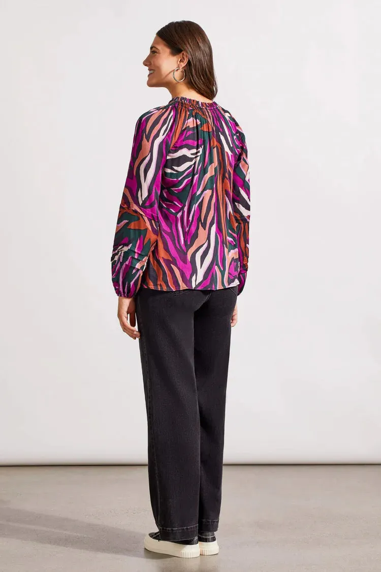 TRIBAL PRINTED CHALLIS RAGLAN SLEEVE BLOUSE