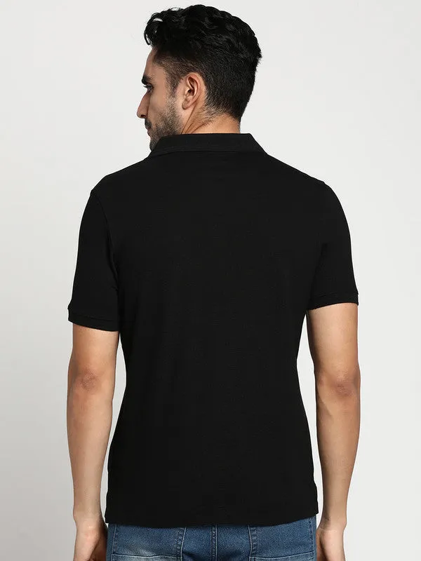 Turtle Men Essentials Black Solid Polo T-Shirts