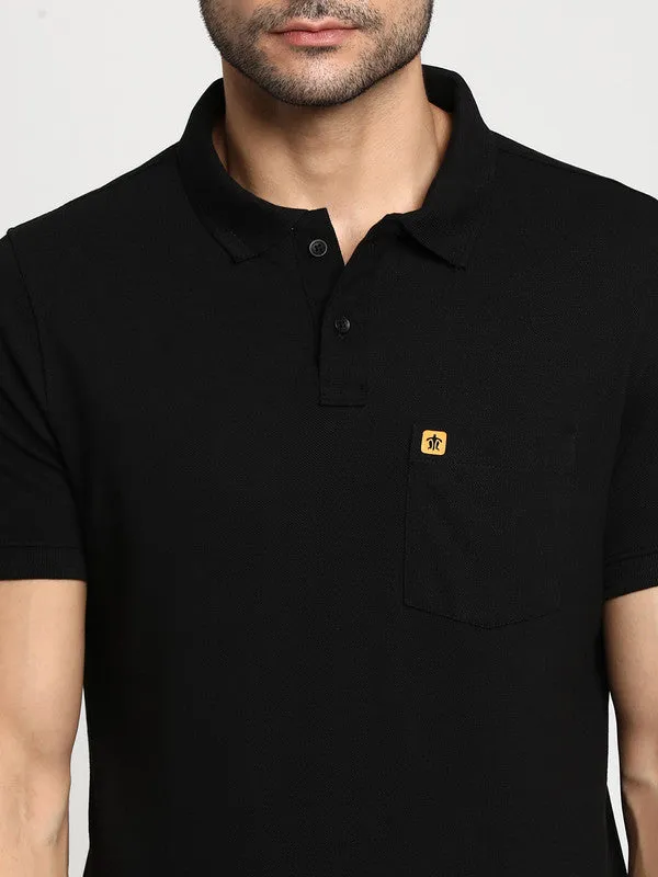 Turtle Men Essentials Black Solid Polo T-Shirts