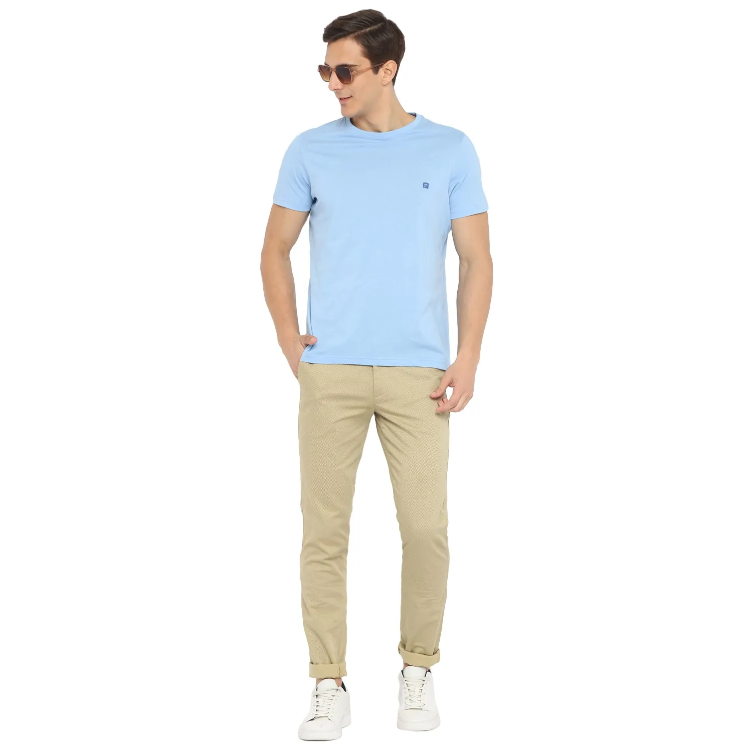 Turtle Men Essentials Sky Blue Solid Round Neck T-Shirts