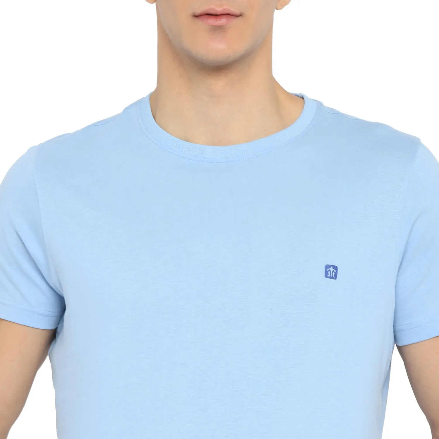 Turtle Men Essentials Sky Blue Solid Round Neck T-Shirts