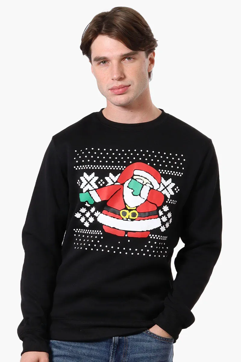 Ugly Christmas Sweater Dabbing Santa Print Christmas Sweater - Black