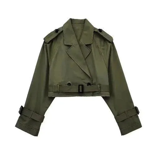 Wenkouban-Winter outfits Christmas Black Friday Cropped Trench Jacket With Belt