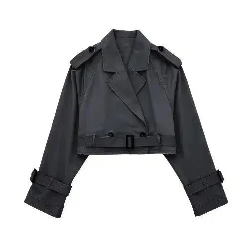 Wenkouban-Winter outfits Christmas Black Friday Cropped Trench Jacket With Belt