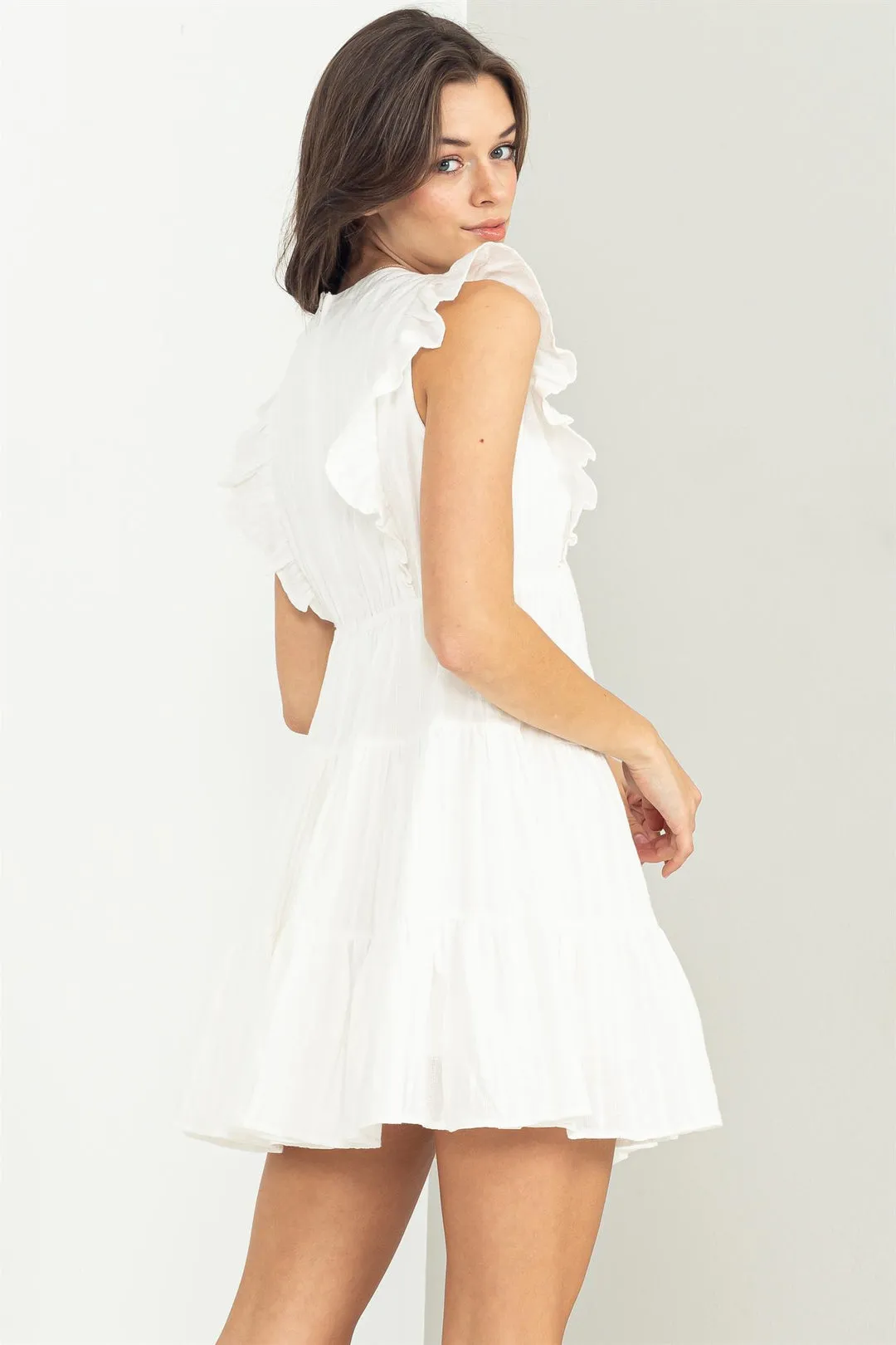 White Tiered Ruffle Mini Dress