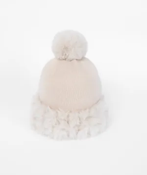 Winter White Beanie Hat with Pom Pom