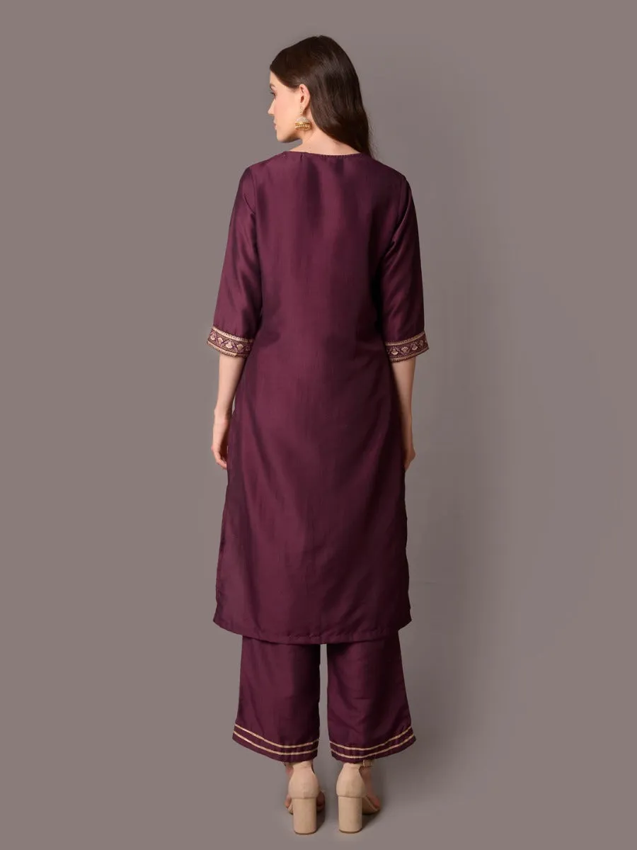 Women Purple Ornamental Printed Kurta With Comfort Pant