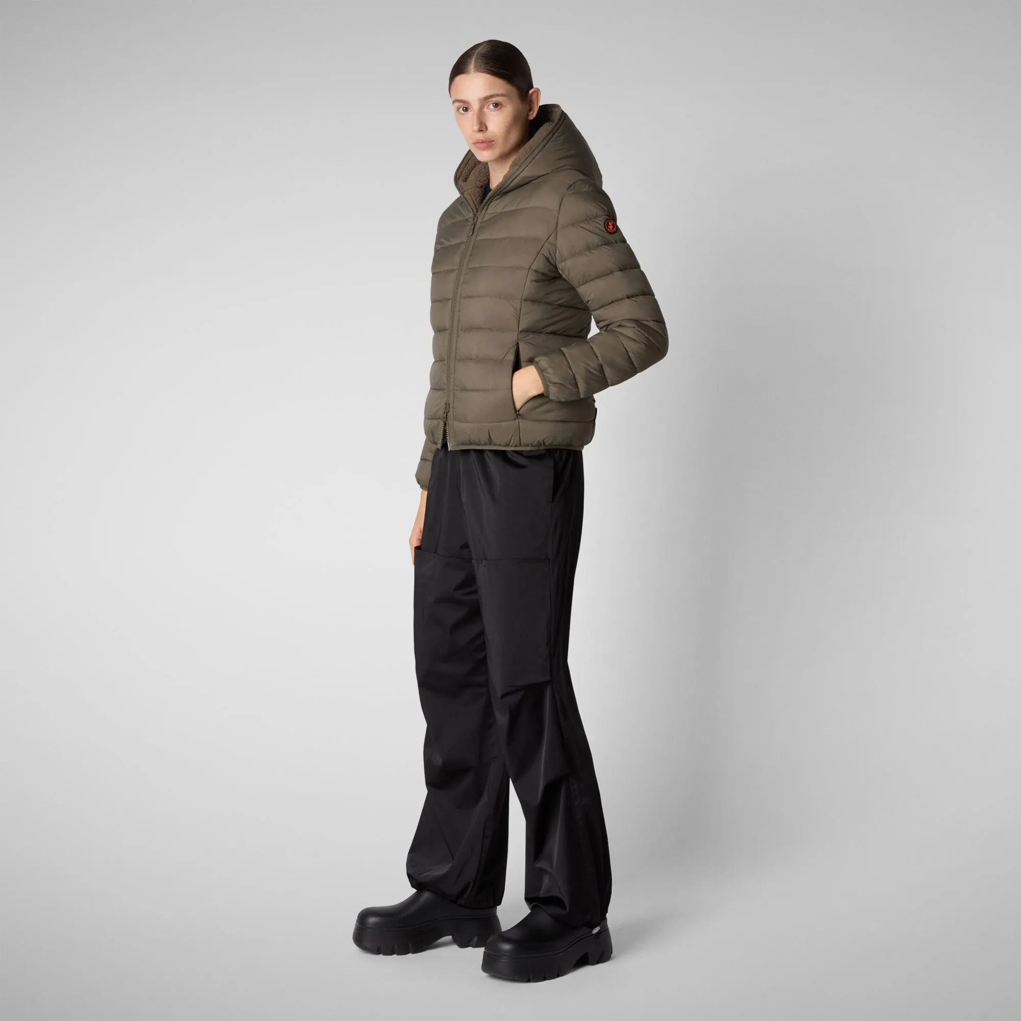 Women's  animal free Puffer jacket Ethel in mud grey