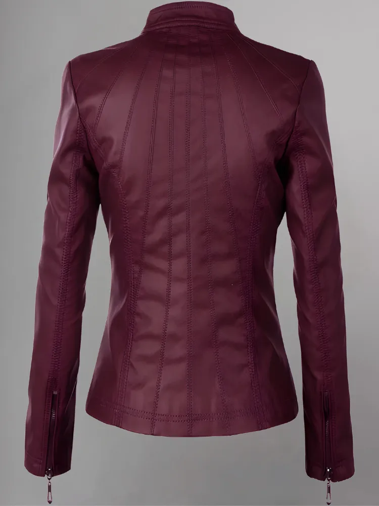 Womens Panelled Real Leather Moto Jacket