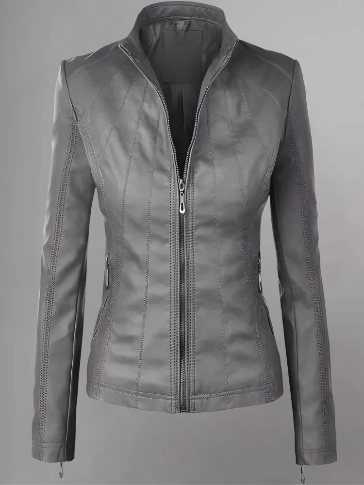 Womens Panelled Real Leather Moto Jacket