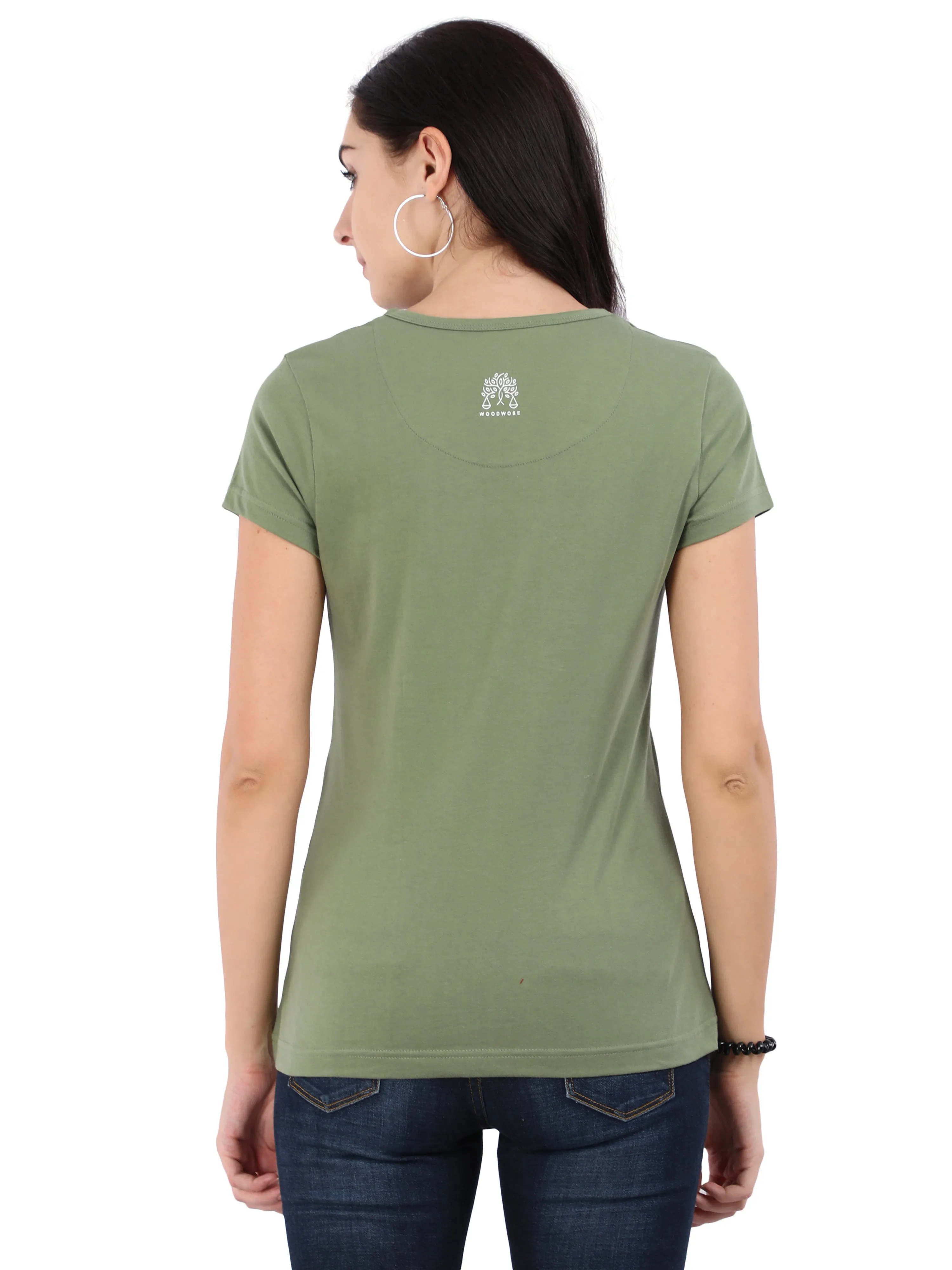 Woodwose Organic Clothing Women's Regular Fit Organic Cotton T-shirt - Olive Green