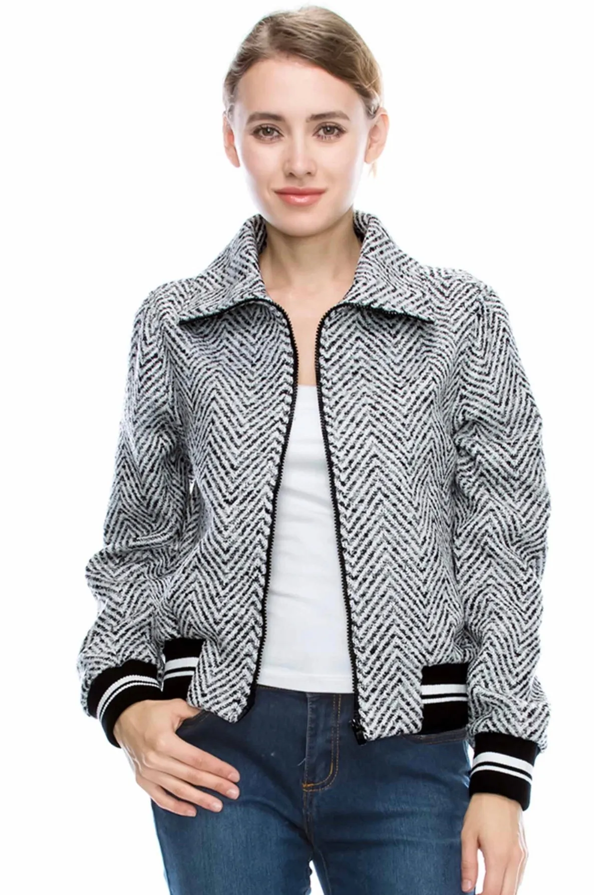 Zipper Front Bomber Jacket